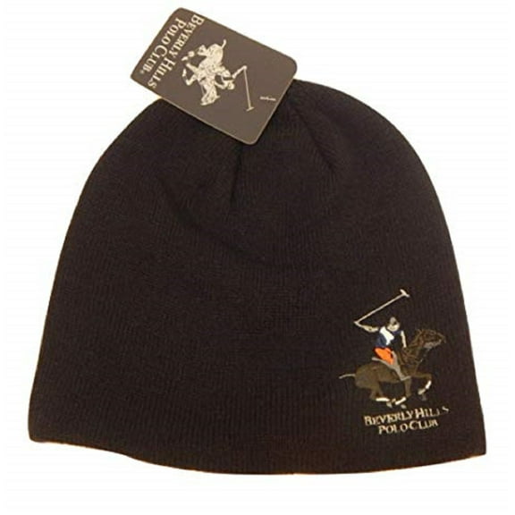 Beverly Hills Polo Club Beanie Hats, Unisex Knit Caps, Slouchy Beanie Hat Skull Cap for Adult Men and Women (Uncuff Smooth Black)