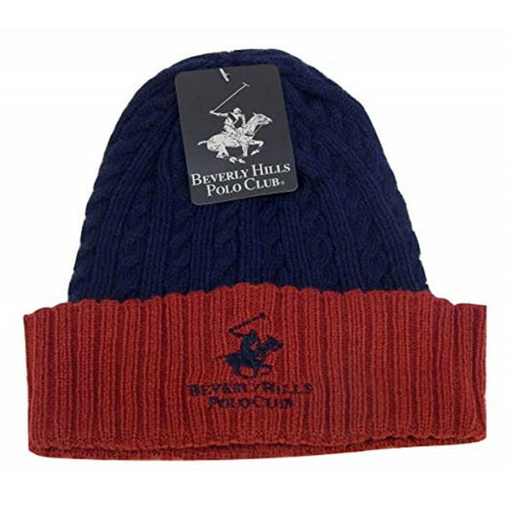 Beverly Hills Polo Club Beanie Hats, Unisex Knit Caps, Slouchy Beanie Hat Skull Cap for Men and Women (Cuffed 2Tone Navy)