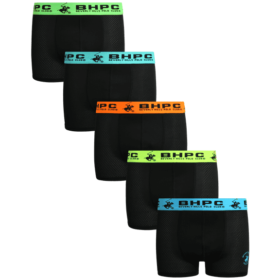 Beverly Hills Polo Club Boys Boxer Briefs - 5 Pack Comfort Mesh Performance Underwear Boxers (4-18)