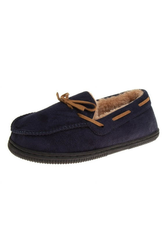 Boys Moccasins Slippers: Unisex Indoor Outdoor House Shoes with Anti, Slip Sole (Little Kid Big Kid), Navy, 11