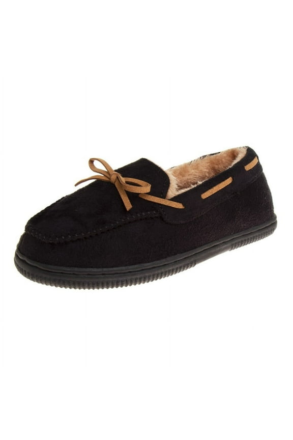 Boys Moccasins Slippers: Unisex Indoor Outdoor House Shoes with Anti, Slip Sole (Toddler), Black, 5
