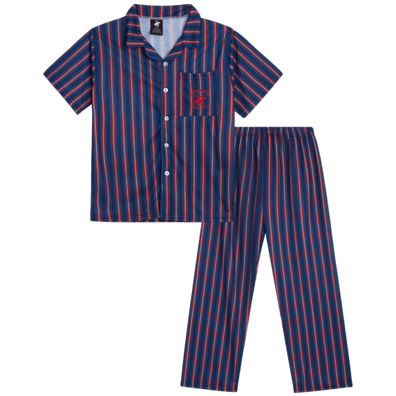 Beverly Hills Polo Club Boys' Pajama Set - 2 Piece Short Sleeve Button Down Sleep Shirt and Pajama Pants (8-18)
