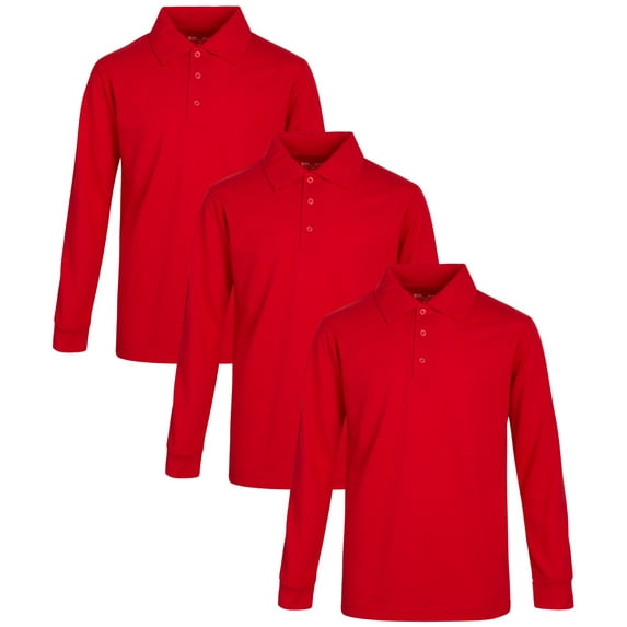 Beverly Hills Polo Club Boys' School Uniform Shirt - 3 Pack Pique Long Sleeve Polo T-Shirt (4-16)
