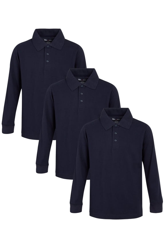 Boys' School Uniform Shirt - 3 Pack Pique Long Sleeve Polo T-Shirt (4-16)
