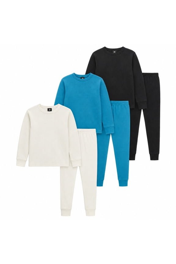 Boys Thermal Underwear Set Waffle Knit Top and Long Johns 6 Piece (2T-18), 2T Deep Blue/Ecru/Black