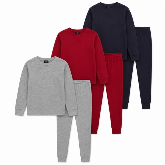 Beverly Hills Polo Club Boys Thermal Underwear Set Waffle Knit Top and Long Johns 6 Piece (2T-18), 3T Heather Grey/Red/Navy