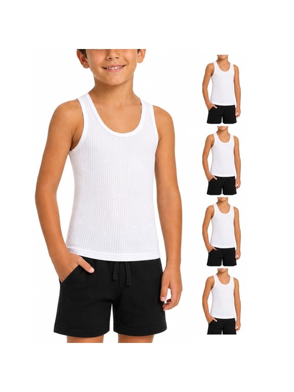 Boys Undershirts 4 Pack 100% Cotton Tank Tops or Short Sleeve Shirts