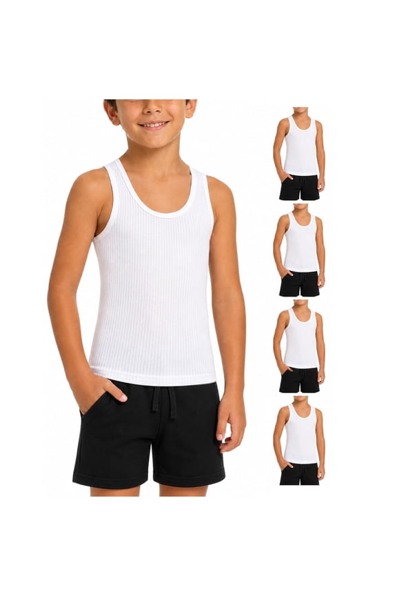 Boys Undershirts 100% Cotton Tank Tops or Short Sleeve Shirts 4 Pack