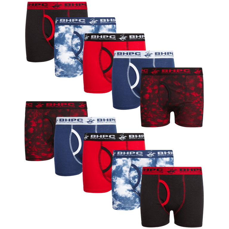 Beverly Hills Polo Club Boys' Underwear - 10 Pack Cotton Boxer Briefs  (Size: 4-18)