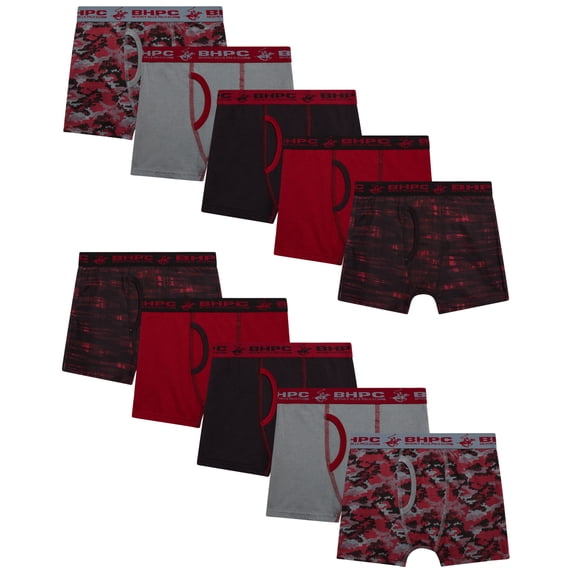 Beverly Hills Polo Club Boys' Underwear - 10 Pack Cotton Boxer Briefs (Size: 4-18)