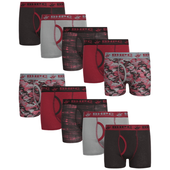 Beverly Hills Polo Club Boys' Underwear - 10 Pack Cotton Boxer Briefs (Size: 4-18)
