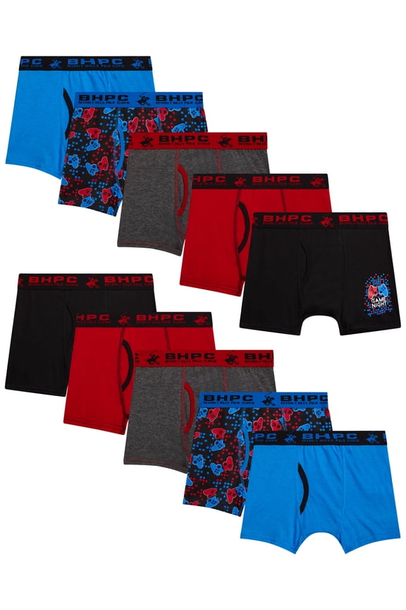 Boys' Underwear - 10 Pack Cotton Boxer Briefs (Size: 4-18)