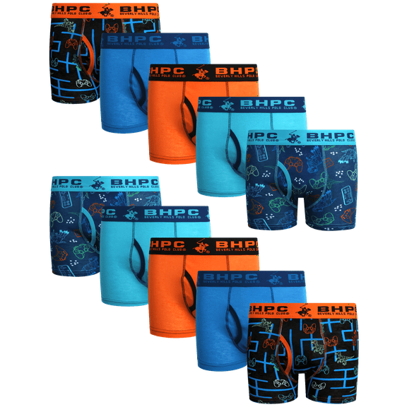 Beverly Hills Polo Club Boys' Underwear - 10 Pack Cotton Boxer Briefs (Size: 4-18)