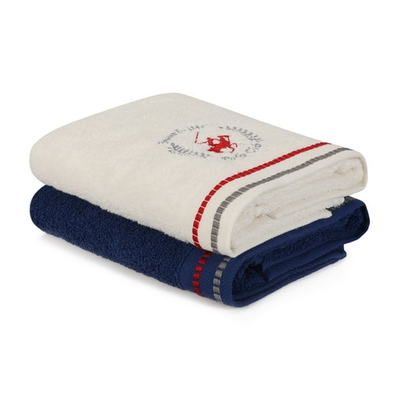 Beverly Hills Polo Club - Dark Blue, White - Whispering - Hand Towel Set (2 Pieces)