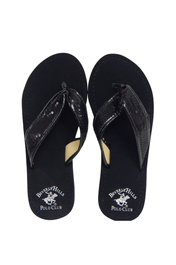 Fara Adult Women Sequin Flip Flop Sandal Thong (Black Size 6)
