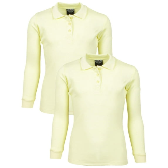 Beverly Hills Polo Club Girls 4-16 School Uniform Long Sleeve Cotton Interlock Polo Shirt, 2-Piece Value Pack