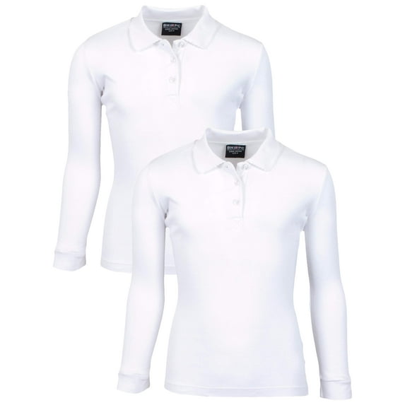 Beverly Hills Polo Club Girls 4-16 School Uniform Long Sleeve Cotton Interlock Polo Shirt, 2-Piece Value Pack