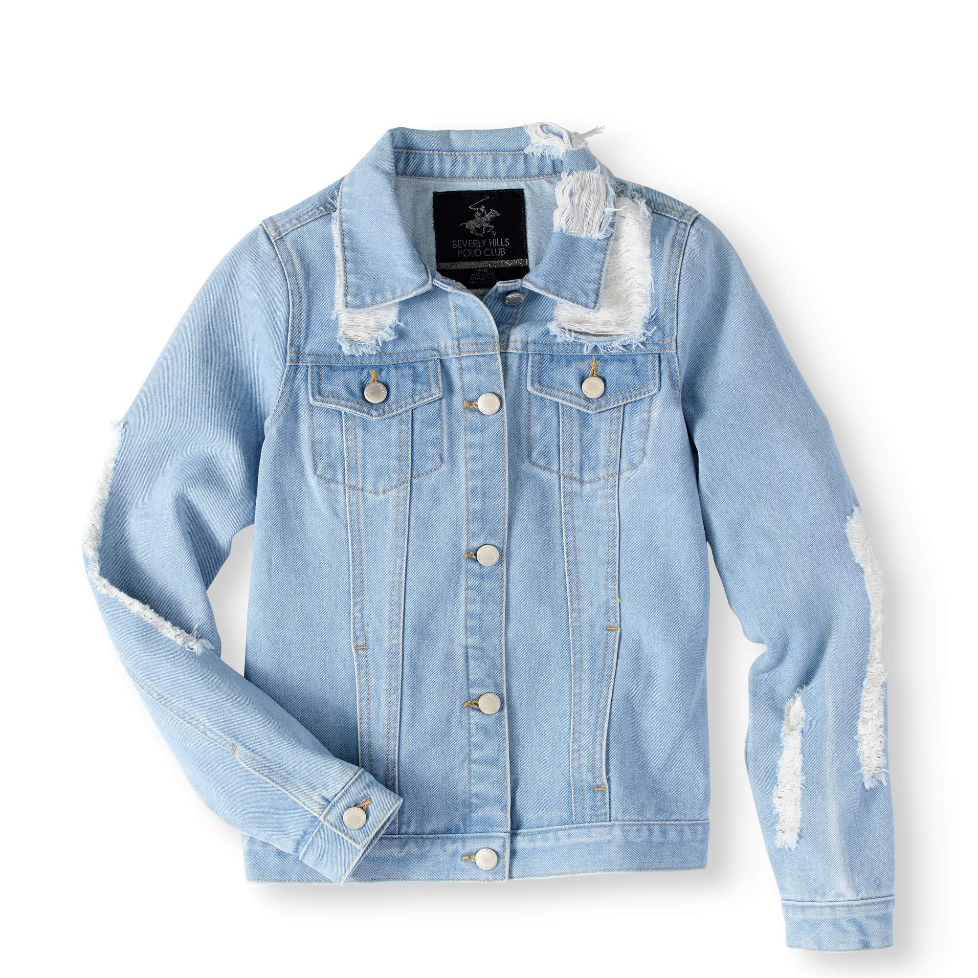 Beverly Hills Polo Club Girls 7-16 Distressed Denim Jean Jacket - image 1 of 2
