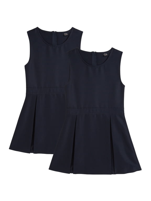 Sleeveless Pleated Jumper Dress and School Uniform for Girls 2 Pack