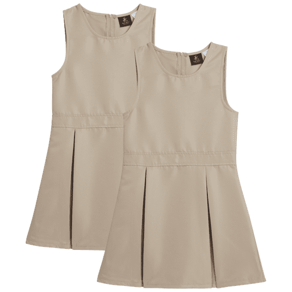 Beverly Hills Polo Club Girls' School Uniform Dress - 2 Pack Sleeveless Pleated Khaki Jumper Dress (4-16)