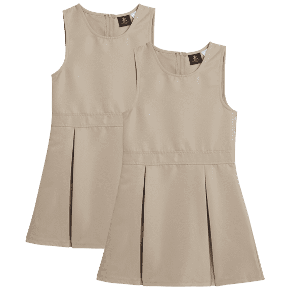 Beverly Hills Polo Club Girls' School Uniform Dress - 2 Pack Sleeveless Pleated Khaki Jumper Dress (4-16)
