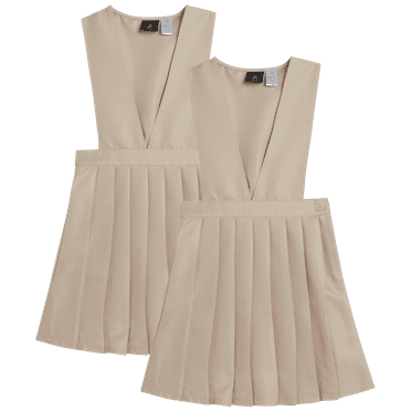 Beverly Hills Polo Club Girls' School Uniform Dress - 2 Pack Sleeveless Pleated Khaki Jumper Dress (4-16)