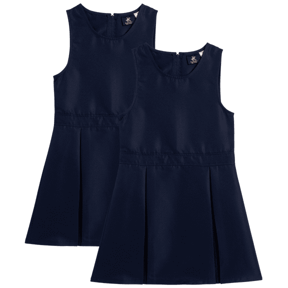 Beverly Hills Polo Club Girls' School Uniform Dress - 2 Pack Sleeveless Pleated Khaki Jumper Dress (4-16)