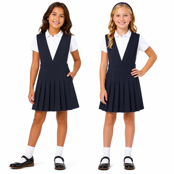 Beverly Hills Polo Club Girls School Uniform Jumper Dress VNeck Sleeveless Pleated Dress 2 Pack