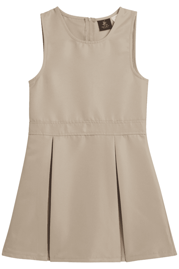 Girls' School Uniform Dress - Sleeveless Pleated Khaki & Navy Jumper Dress (4-16)