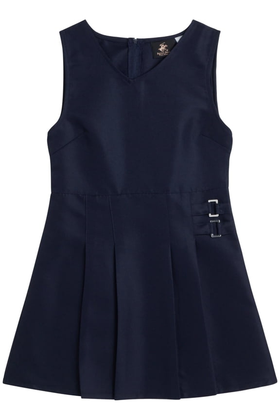Girls' School Uniform Dress - Sleeveless Pleated Khaki & Navy Jumper Dress (4-16)