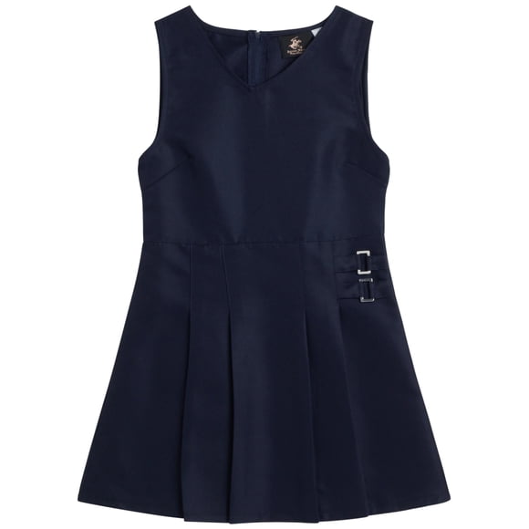 Beverly Hills Polo Club Girls' School Uniform Dress - Sleeveless Pleated Khaki & Navy Jumper Dress (4-16)