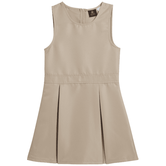 Beverly Hills Polo Club Girls' School Uniform Dress - Sleeveless Pleated Khaki & Navy Jumper Dress (4-16)