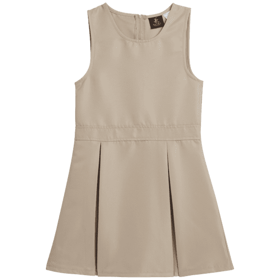 Beverly Hills Polo Club Girls' School Uniform Dress - Sleeveless Pleated Khaki & Navy Jumper Dress (4-16)
