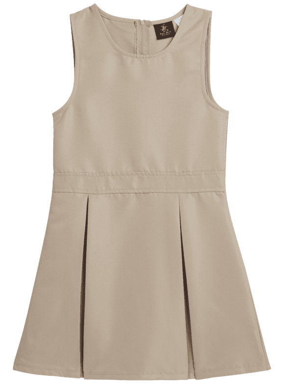 Girls' School Uniform Dress - Sleeveless Pleated Khaki & Navy Jumper Dress (4-16)