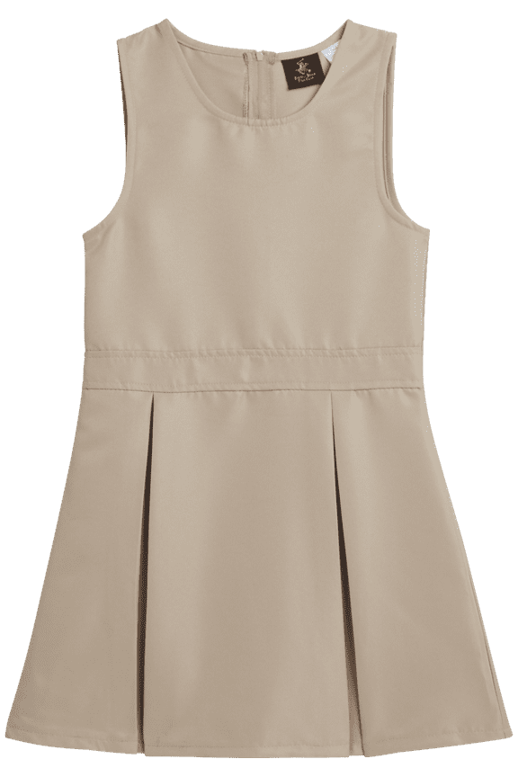 Girls' School Uniform Dress - Sleeveless Pleated Khaki & Navy Jumper Dress (4-16)