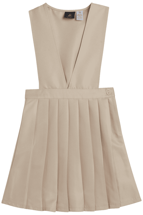 Girls' School Uniform Dress - Sleeveless Pleated Khaki & Navy Jumper Dress (4-16)