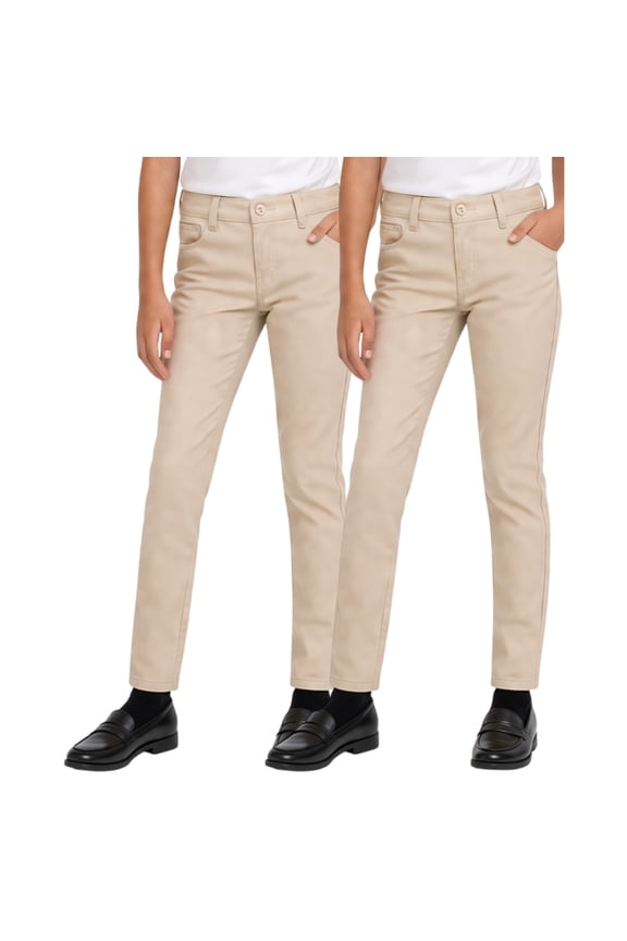 Girls School Uniform Pants Stretch Skinny Fit Khaki Pants 2 Pack
