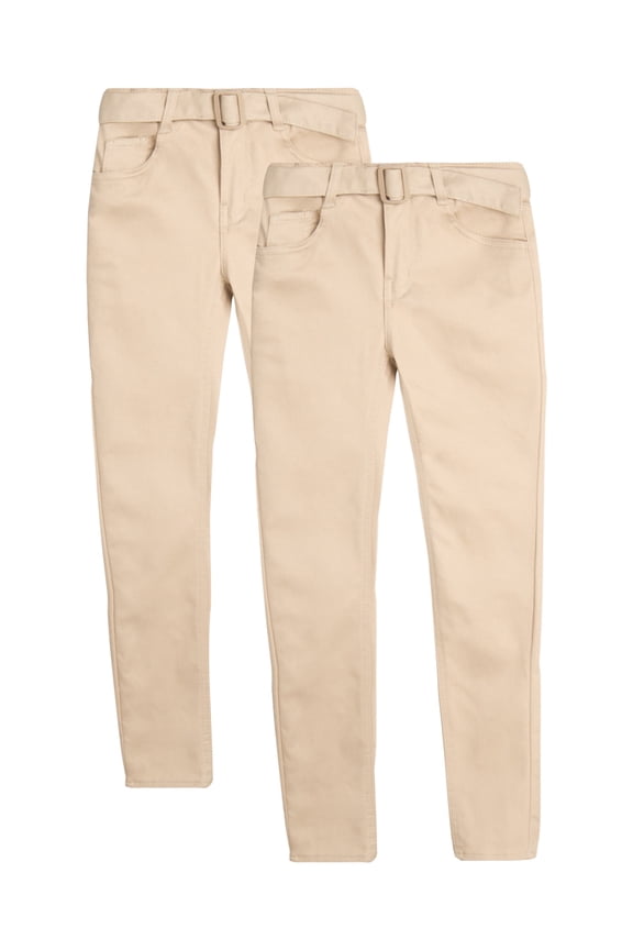 Girls' School Uniform Pants - 2 Pack Stretch Skinny Fit Khaki Pants (4-16)