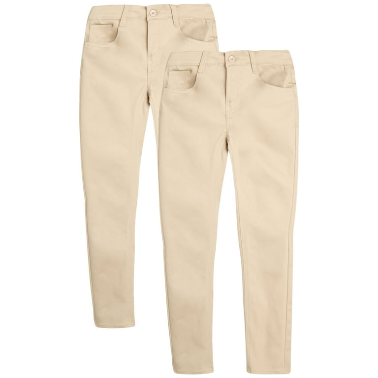 Beverly Hills Polo Club Girls' School Uniform Pants - 2 Pack Stretch Skinny  Fit Khaki Pants (4-16)