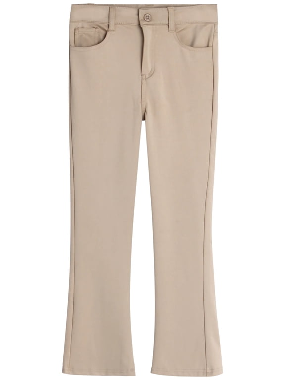 Girls' School Uniform Ponte Pants - 5 Pocket Wide Leg Flare Pants for Girls, 4-16
