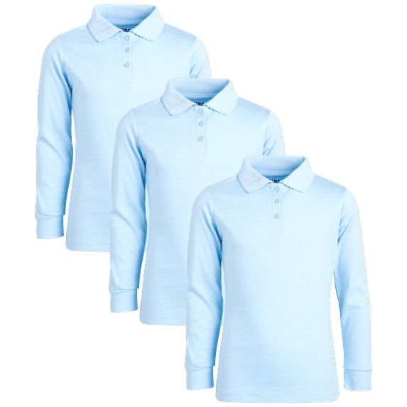 Beverly Hills Polo Club Girls' School Uniform Shirt – 3 Pack Long Sleeve Polo T-Shirt (Size: 4-16)