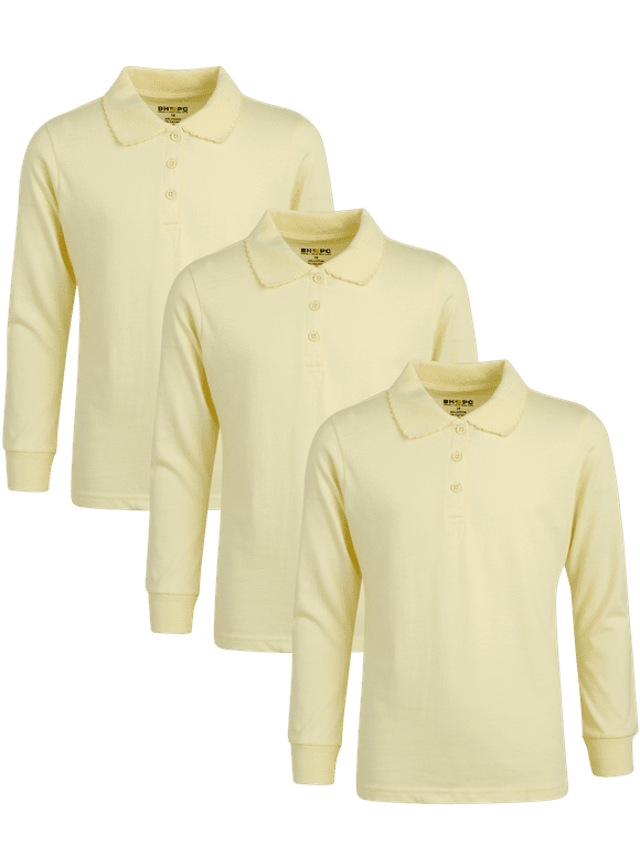 Beverly Hills Polo Club Girls' School Uniform Shirt – 3 Pack Long Sleeve Polo T-Shirt (Size: 4-16)