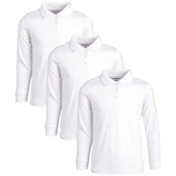 Beverly Hills Polo Club Girls' School Uniform Shirt – 3 Pack Long Sleeve Polo T-Shirt (Size: 4-16)