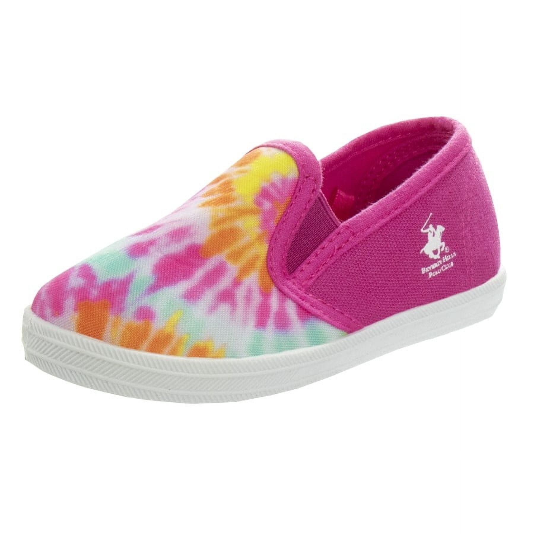 Beverly Hills Polo Club Girls' Slip-On Canvas Sneakers. (Toddler/Little Kids) - Fuchsia/Multi, Size: 5