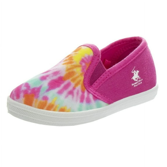 Beverly Hills Polo Club Girls Slip On Canvas Sneakers. (Toddler Little Kids), Fuchsia Multi, Size: 8