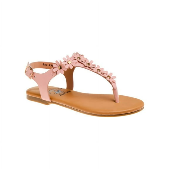 Beverly Hills Polo Club Girls Toddler Thong Sandal with Multi Flower Accents, Pink, 9