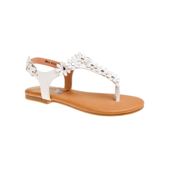 Beverly Hills Polo Club Girls Toddler Thong Sandal with Multi Flower Accents, White, 10