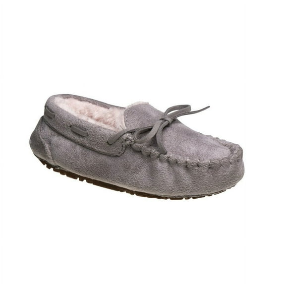Beverly Hills Polo Club Girls And Boys Unisex Indoor Cozy Moccasin Loafer Slippers with Non, Slip Hard Sole (Little Kids), Grey, 1