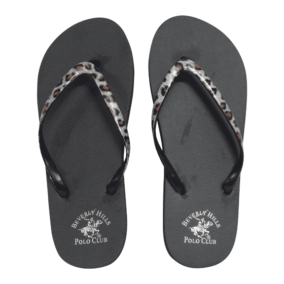 Beverly Hills Polo Club Leopard Adult Women Flip Flop Sandal Thong (Silver, Size 6)