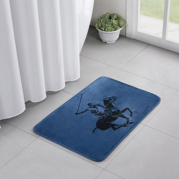 Beverly Hills Polo Club Logo Navy Polyester Bath Rug. 20" x 32"